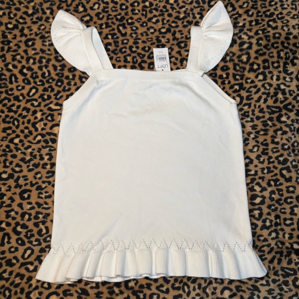 LOFT White Ruffle Trim Top